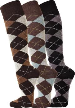 Preview: 3 Paar Reit-Kniestrümpfe, Reitsocken im modischen Karo-Muster