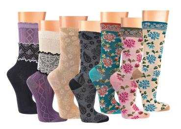 6 Paar TippTexx 24 edle Romantik-Söckchen Damensocken im Landhaus-Stil