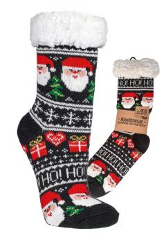 Preview: 1 Paar TippTexx 24 Hütten-Socken Weihnachtsmann mit ABS-Druck & Teddy-Futter
