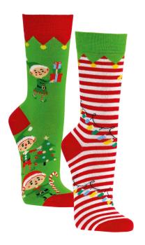 2 Paar TippTexx 24 lustige Weihnachts-Socken Elfe