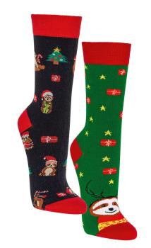 2 Paar TippTexx 24 lustige Weihnachts-Socken Faultier