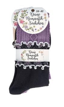 6 Paar TippTexx 24 edle Romantik-Söckchen Damensocken im Landhaus-Stil