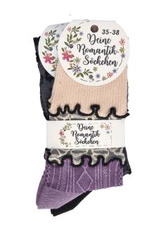 6 Paar TippTexx 24 edle Romantik-Söckchen Damensocken im Landhaus-Stil