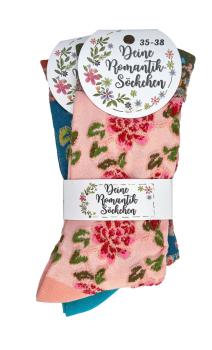 6 Paar TippTexx 24 edle Romantik-Söckchen Damensocken im Landhaus-Stil
