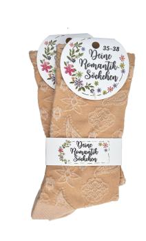 6 Paar TippTexx 24 edle Romantik-Söckchen Damensocken im Landhaus-Stil