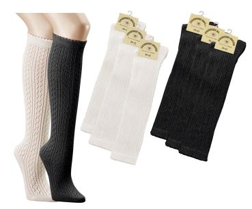 Preview: 3 Paar TippTexx 24 Häkellook-Kniestrümpfe für Teenager und Damen, handgekettelt