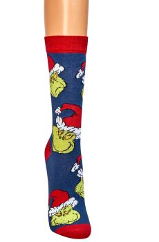 Preview: 2 Paar TippTexx 24 Grinch-Weihnachtssocken, freche Spaßsocken
