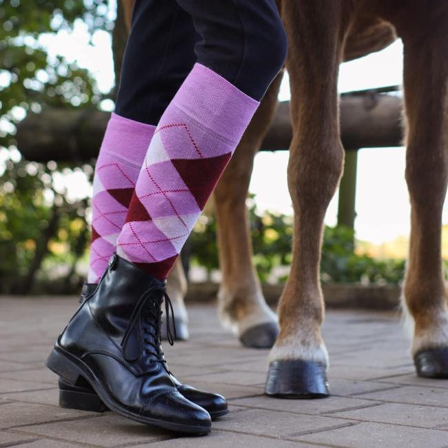 3 Paar Reit-Kniestrümpfe, Reitsocken im modischen Karo-Muster