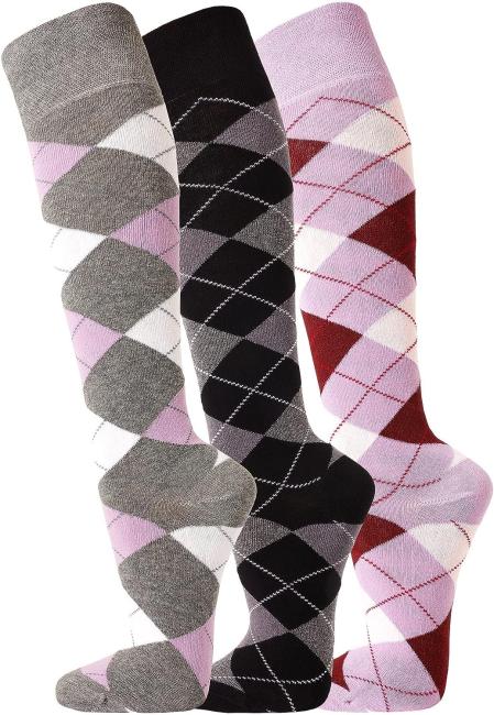 3 Paar Reit-Kniestrümpfe, Reitsocken im modischen Karo-Muster