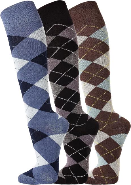 3 Paar Reit-Kniestrümpfe, Reitsocken im modischen Karo-Muster