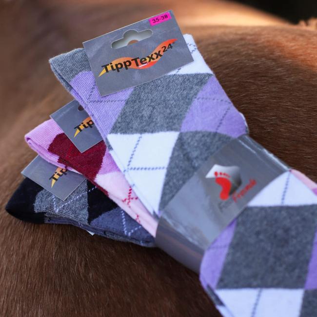 3 Paar Reit-Kniestrümpfe, Reitsocken im modischen Karo-Muster
