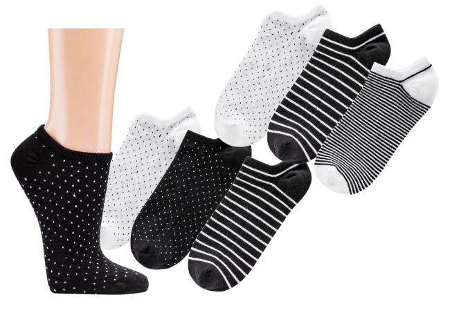 6 Paar TippTexx 24 Damen Sneakersocken Black & White