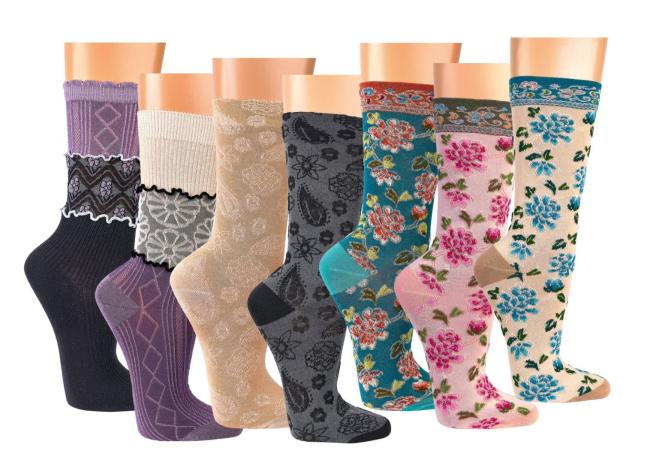 6 Paar TippTexx 24 edle Romantik-Söckchen Damensocken im Landhaus-Stil
