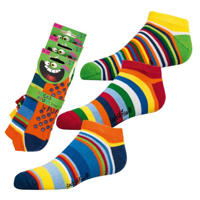 3 Paar TippTexx 24 Kinder ABS Sneaker-Stoppersocken Gute Laune Ringel