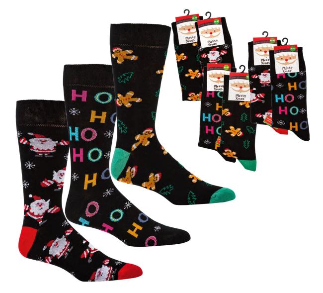 2 Paar TippTexx 24 festliche Weihnachts-Socken "Ho Ho Ho"