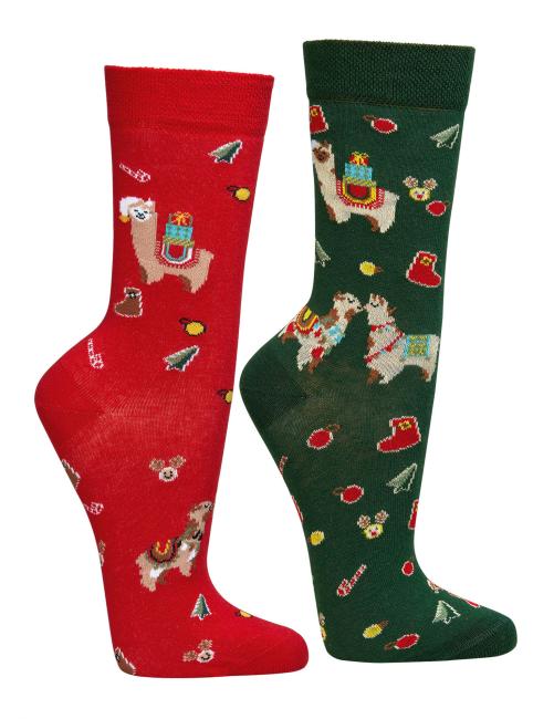 2 Paar TippTexx 24 lustige Weihnachts-Socken Alpaka