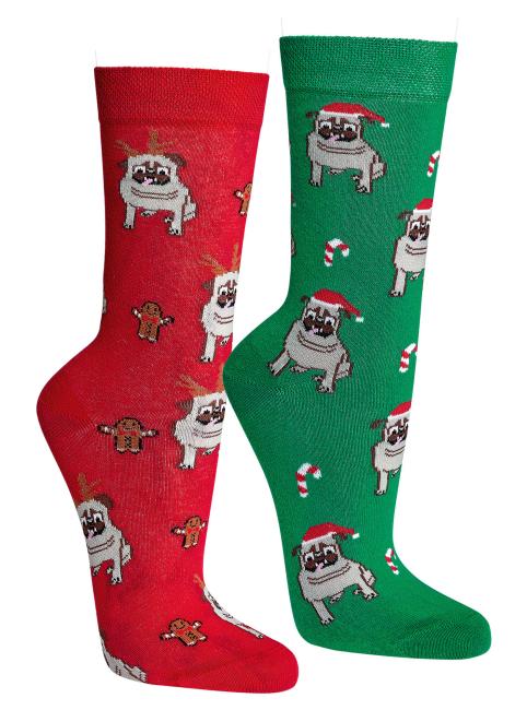 2 Paar TippTexx 24 lustige Weihnachts-Socken Mops