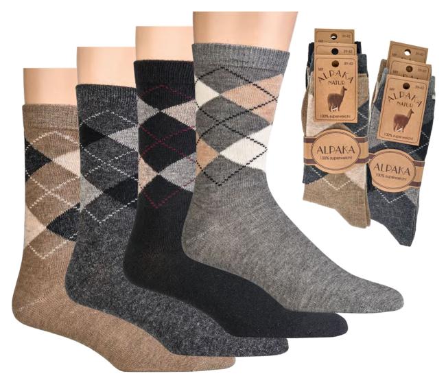 6 Paar TippTexx 24 warme Alpaka-Socken im Karo-Design