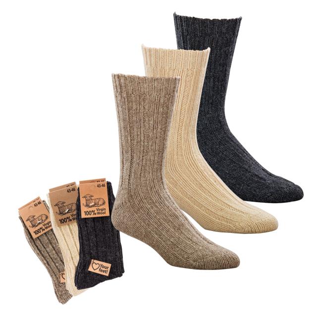 2 Paar TippTexx 24 warme Wollsocken 100% Virgin Wool