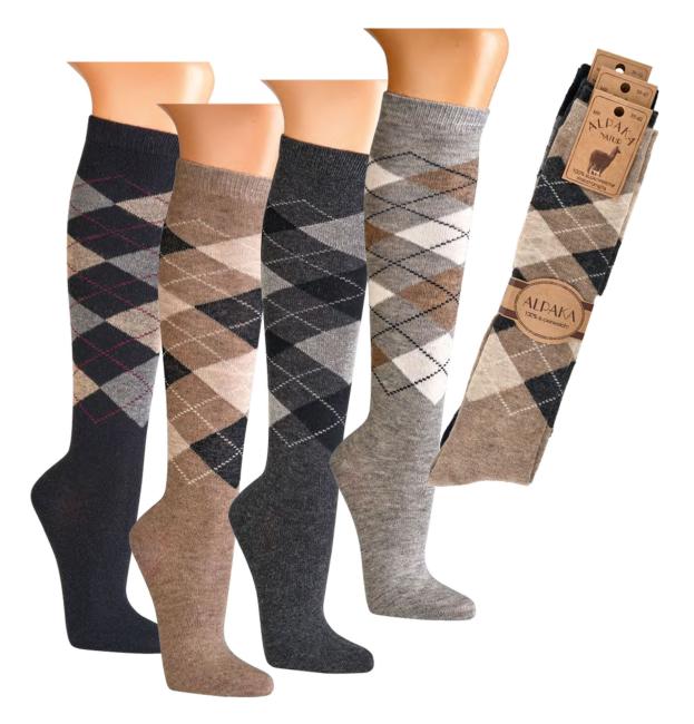 3 Paar TippTexx 24 Alpaka Kniestrümpfe Karo-Muster