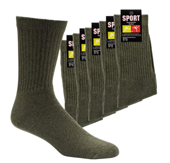 10 Paar TippTexx 24 Sportsocken, Bundeswehrsocken, Jagdsocken, khaki olivgrün