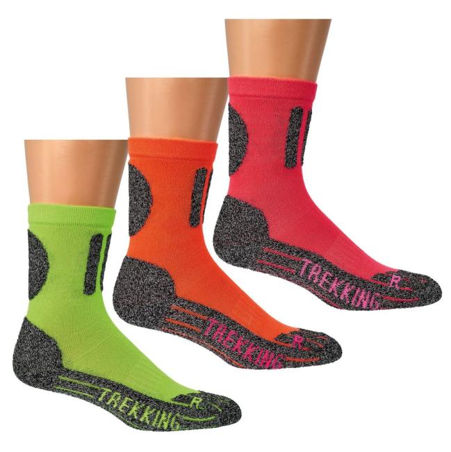 2 Paar TippTexx 24 COOLMAX Sport Trekkingsocken in Neon-Farben