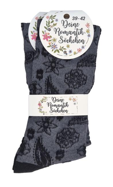 6 Paar TippTexx 24 edle Romantik-Söckchen Damensocken im Landhaus-Stil