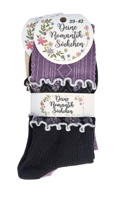 6 Paar TippTexx 24 edle Romantik-Söckchen Damensocken im Landhaus-Stil
