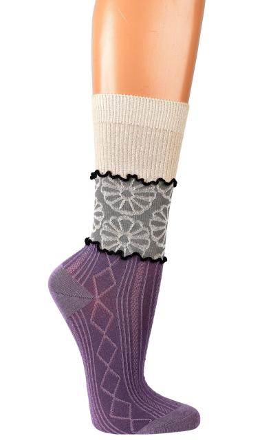 6 Paar TippTexx 24 edle Romantik-Söckchen Damensocken im Landhaus-Stil