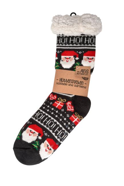 1 Paar TippTexx 24 Hütten-Socken Weihnachtsmann mit ABS-Druck & Teddy-Futter