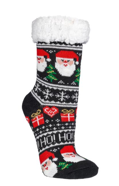 1 Paar TippTexx 24 Hütten-Socken Weihnachtsmann mit ABS-Druck & Teddy-Futter