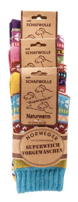 3 Paar TippTexx 24 Hygge Socken Kreuze fröhlich-bunte Norweger Socken