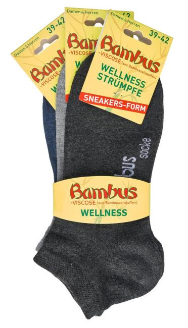 6 Paar TippTexx 24 Bambus Sneakersocken in Melange-Farben